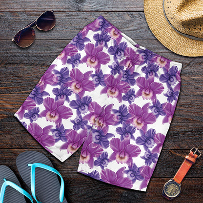 Purple Orchid Flower Pattern Print Men's Shorts