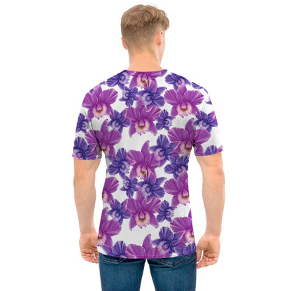 Purple Orchid Flower Pattern Print Men's T-Shirt