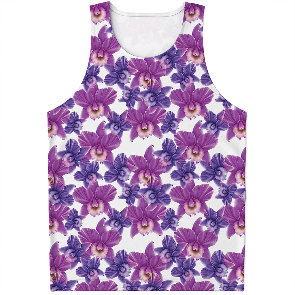 Purple Orchid Flower Pattern Print Men's Tank Top
