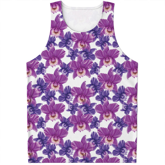 Purple Orchid Flower Pattern Print Men's Tank Top