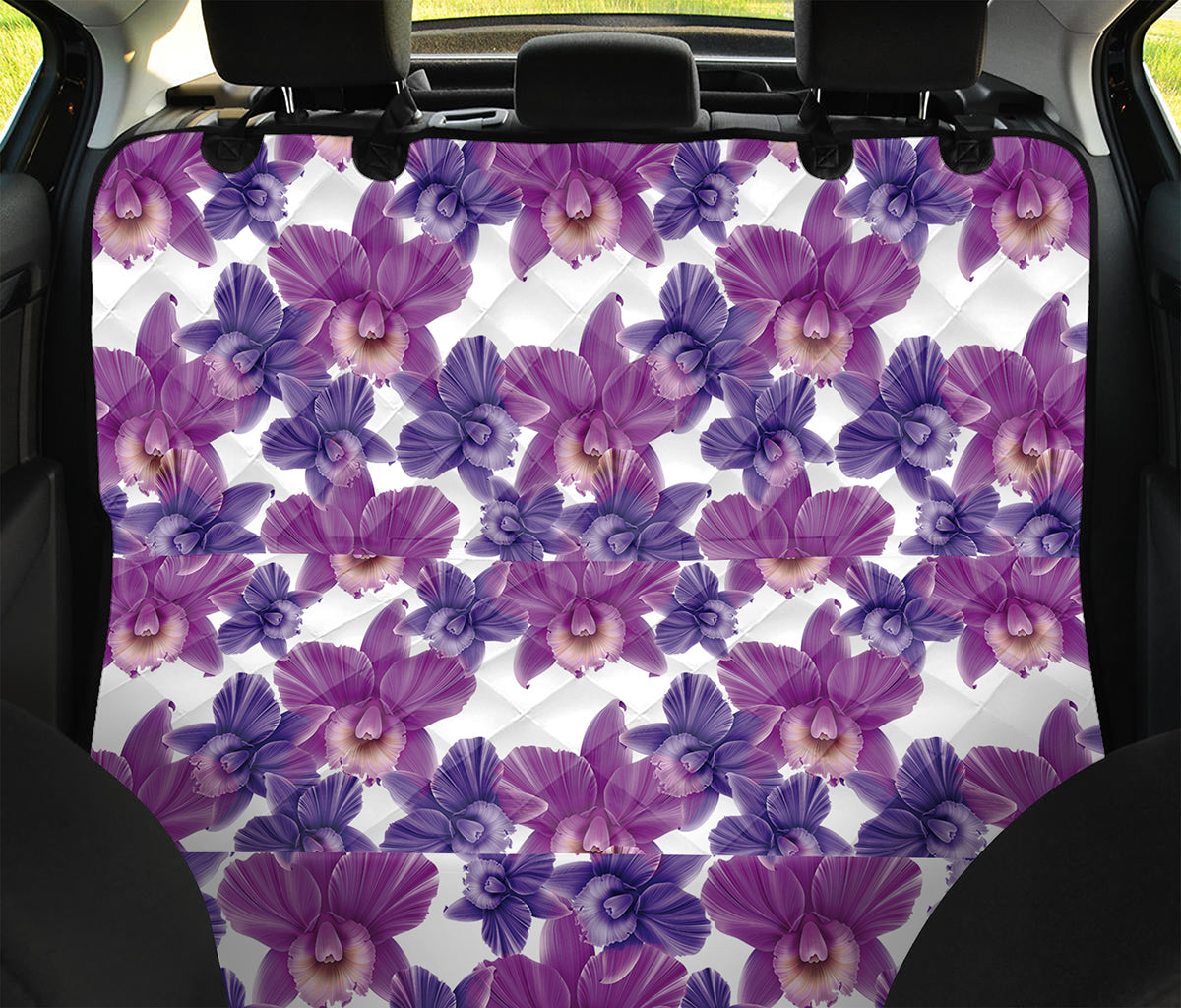 Purple Orchid Flower Pattern Print Pet Car Back Seat Cover