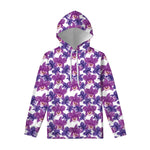 Purple Orchid Flower Pattern Print Pullover Hoodie