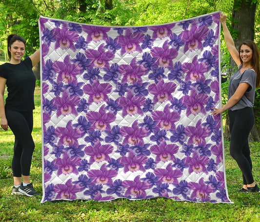 Purple Orchid Flower Pattern Print Quilt