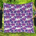 Purple Orchid Flower Pattern Print Quilt