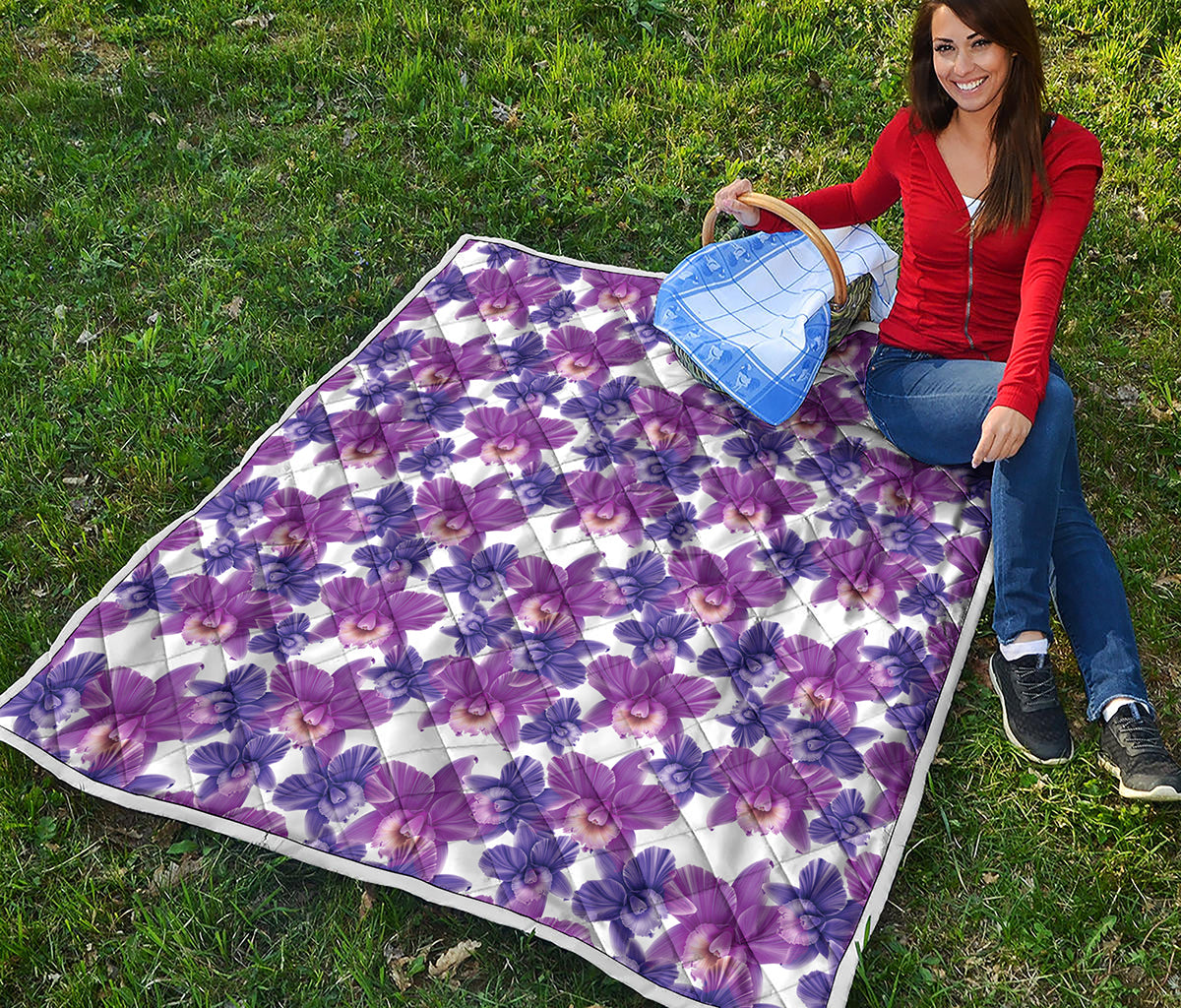 Purple Orchid Flower Pattern Print Quilt