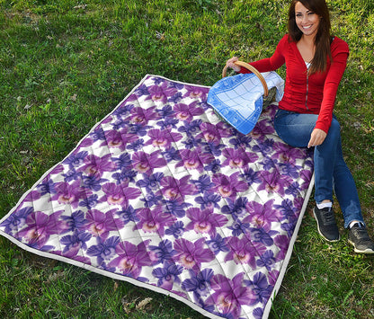 Purple Orchid Flower Pattern Print Quilt
