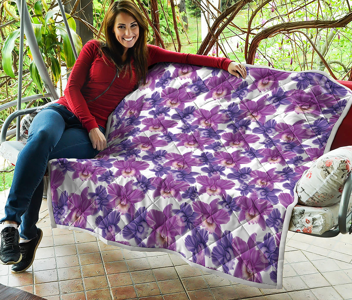 Purple Orchid Flower Pattern Print Quilt