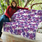 Purple Orchid Flower Pattern Print Quilt
