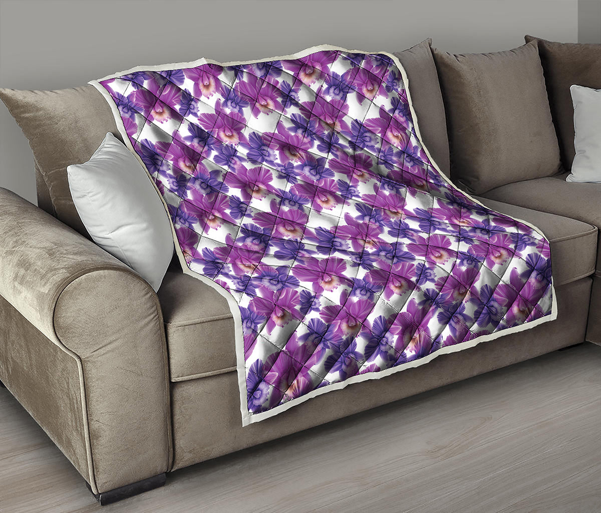 Purple Orchid Flower Pattern Print Quilt