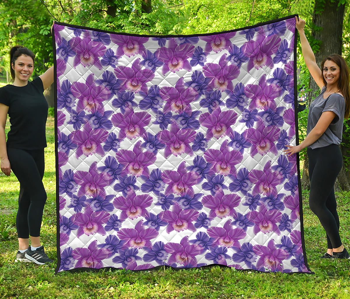 Purple Orchid Flower Pattern Print Quilt
