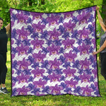 Purple Orchid Flower Pattern Print Quilt