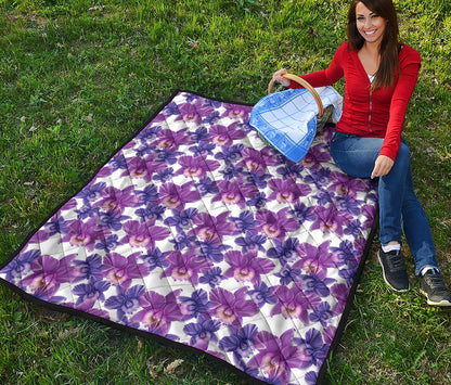 Purple Orchid Flower Pattern Print Quilt