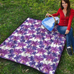 Purple Orchid Flower Pattern Print Quilt