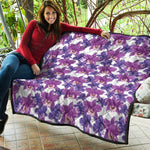 Purple Orchid Flower Pattern Print Quilt
