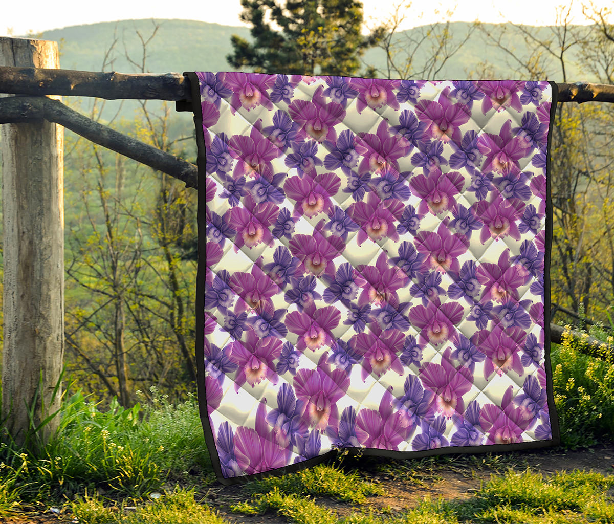 Purple Orchid Flower Pattern Print Quilt