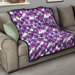 Purple Orchid Flower Pattern Print Quilt