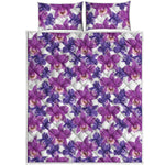 Purple Orchid Flower Pattern Print Quilt Bed Set