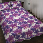 Purple Orchid Flower Pattern Print Quilt Bed Set