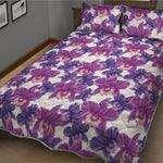 Purple Orchid Flower Pattern Print Quilt Bed Set