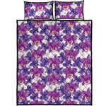 Purple Orchid Flower Pattern Print Quilt Bed Set
