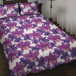 Purple Orchid Flower Pattern Print Quilt Bed Set