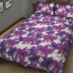 Purple Orchid Flower Pattern Print Quilt Bed Set