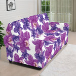 Purple Orchid Flower Pattern Print Sofa Cover