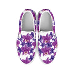 Purple Orchid Flower Pattern Print White Slip On Shoes