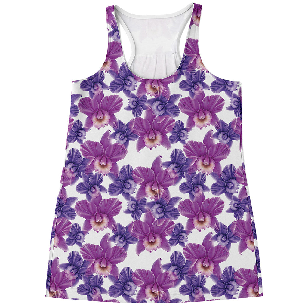 Purple Orchid Flower Pattern Print Women's Racerback Tank Top
