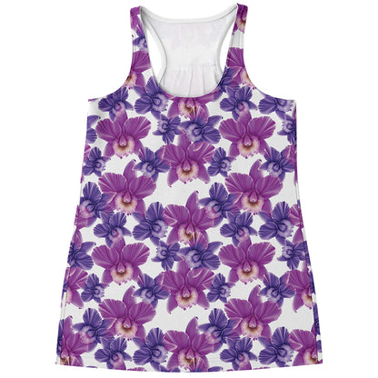 Purple Orchid Flower Pattern Print Women's Racerback Tank Top