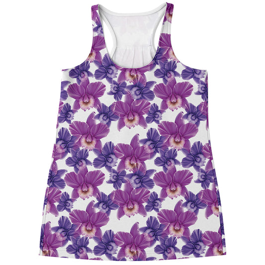 Purple Orchid Flower Pattern Print Women's Racerback Tank Top