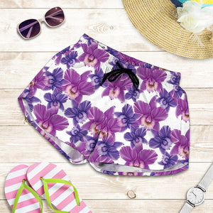Purple Orchid Flower Pattern Print Women's Shorts