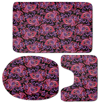 Purple Paisley Pattern Print 3 Piece Bath Mat Set