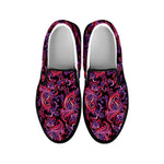 Purple Paisley Pattern Print Black Slip On Shoes