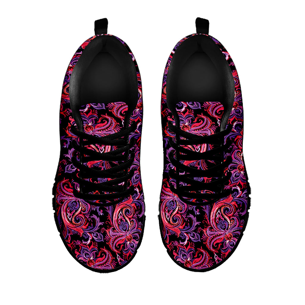 Purple Paisley Pattern Print Black Sneakers
