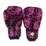 Purple Paisley Pattern Print Boxing Gloves