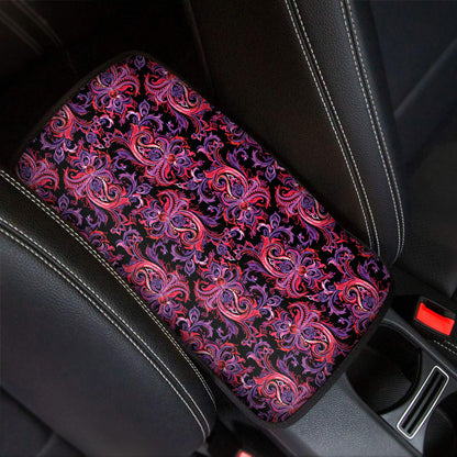 Purple Paisley Pattern Print Car Center Console Cover