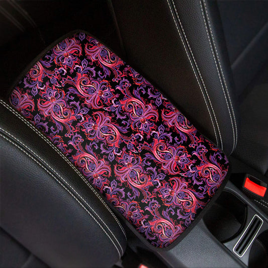 Purple Paisley Pattern Print Car Center Console Cover