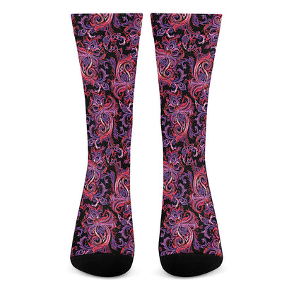 Purple Paisley Pattern Print Crew Socks