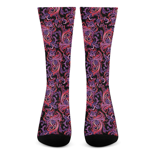 Purple Paisley Pattern Print Crew Socks