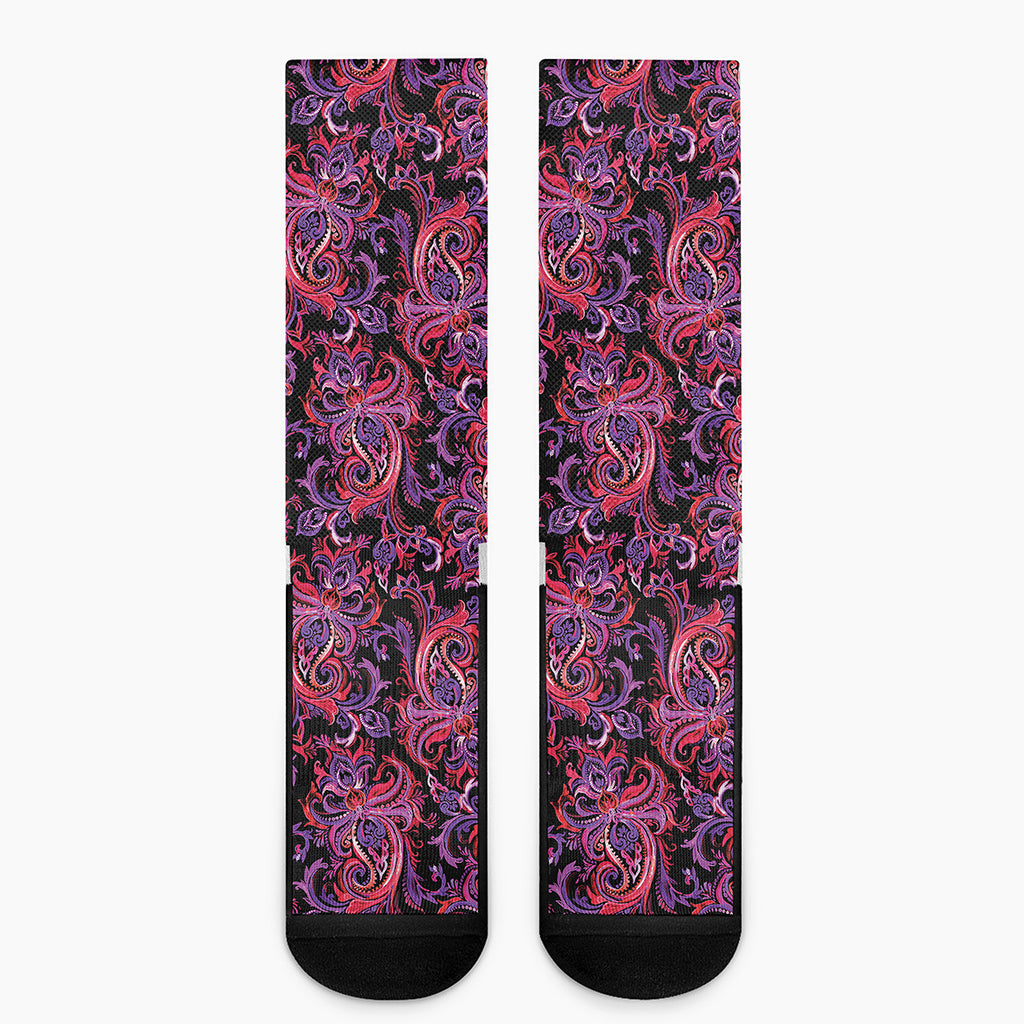 Purple Paisley Pattern Print Crew Socks