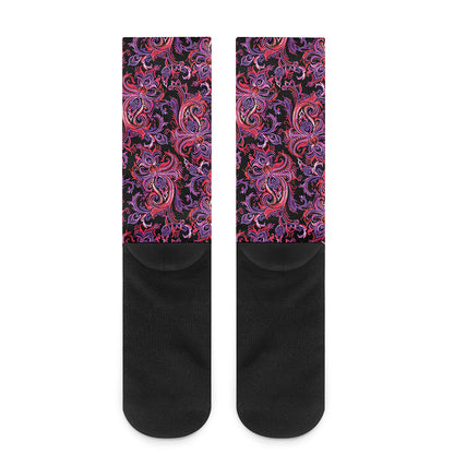 Purple Paisley Pattern Print Crew Socks