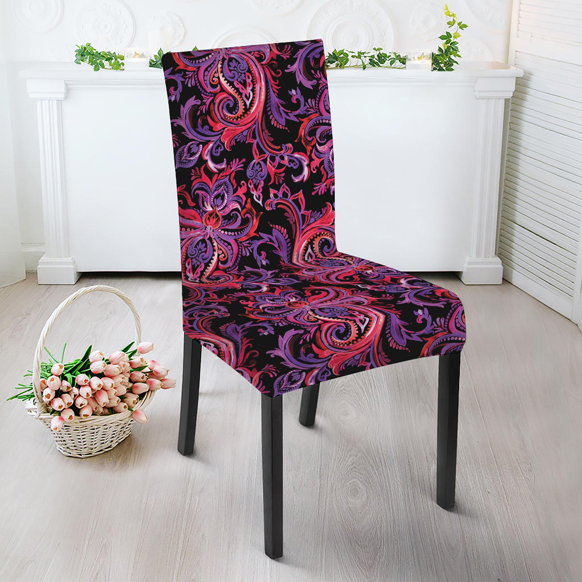 Purple Paisley Pattern Print Dining Chair Slipcover