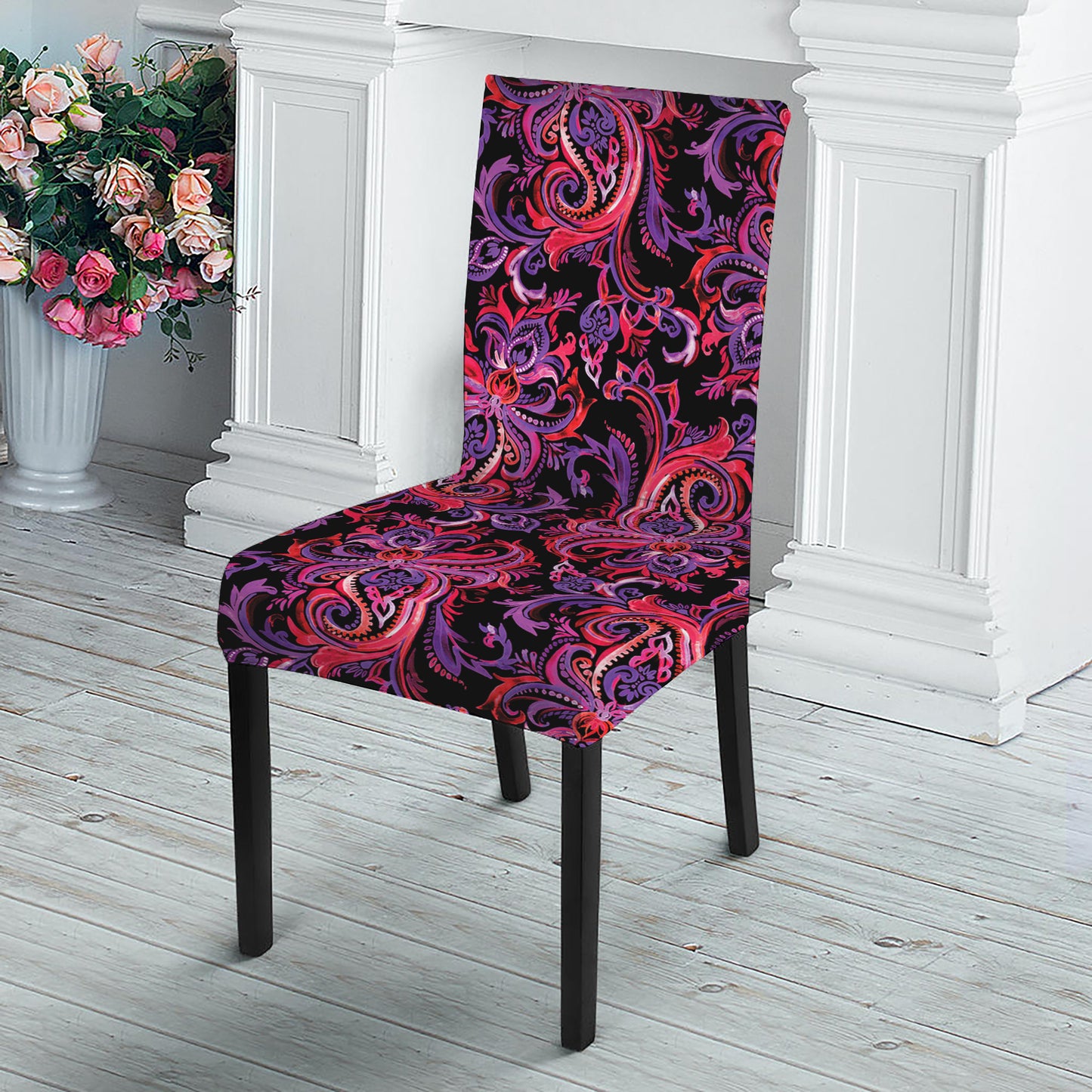 Purple Paisley Pattern Print Dining Chair Slipcover