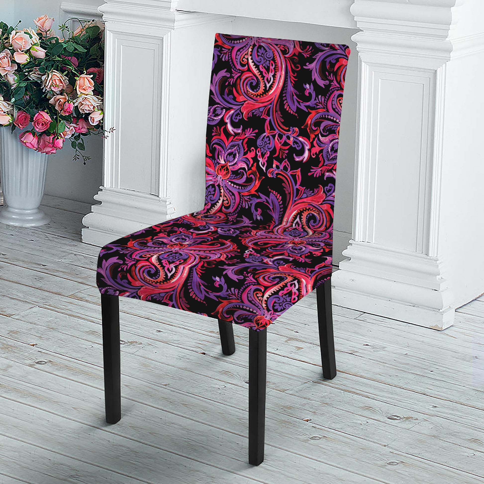 Purple Paisley Pattern Print Dining Chair Slipcover