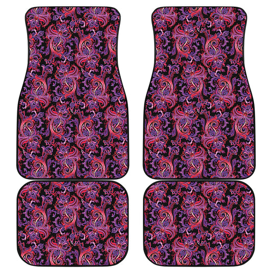 Purple Paisley Pattern Print Front and Back Car Floor Mats