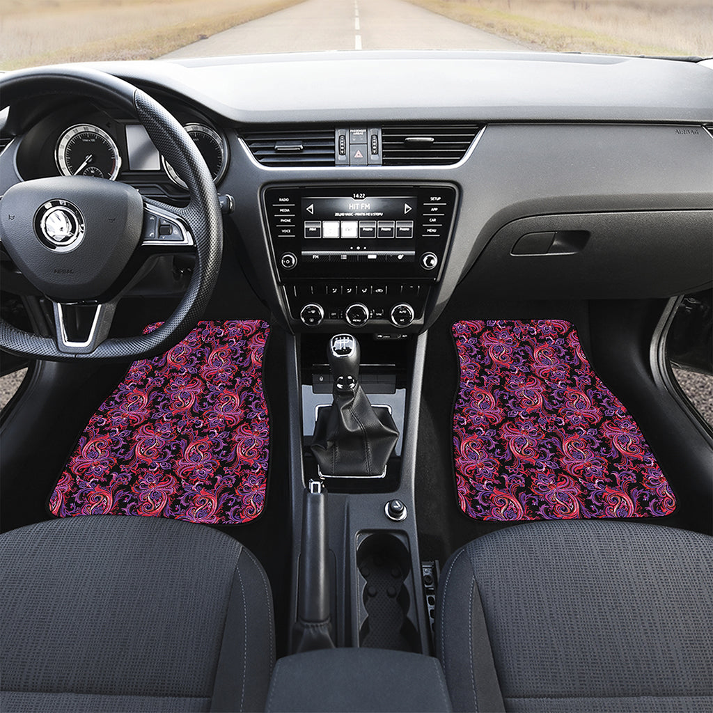 Purple Paisley Pattern Print Front and Back Car Floor Mats