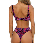 Purple Paisley Pattern Print Front Bow Tie Bikini