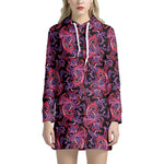 Purple Paisley Pattern Print Hoodie Dress