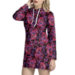 Purple Paisley Pattern Print Hoodie Dress